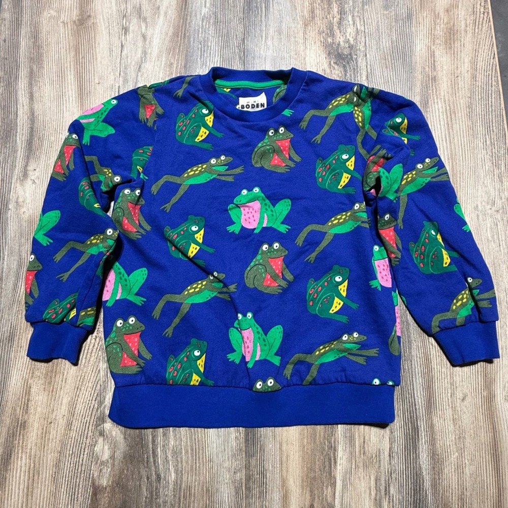 Mini Boden Sweatshirt Blue Frog Print Kidcore Playwear